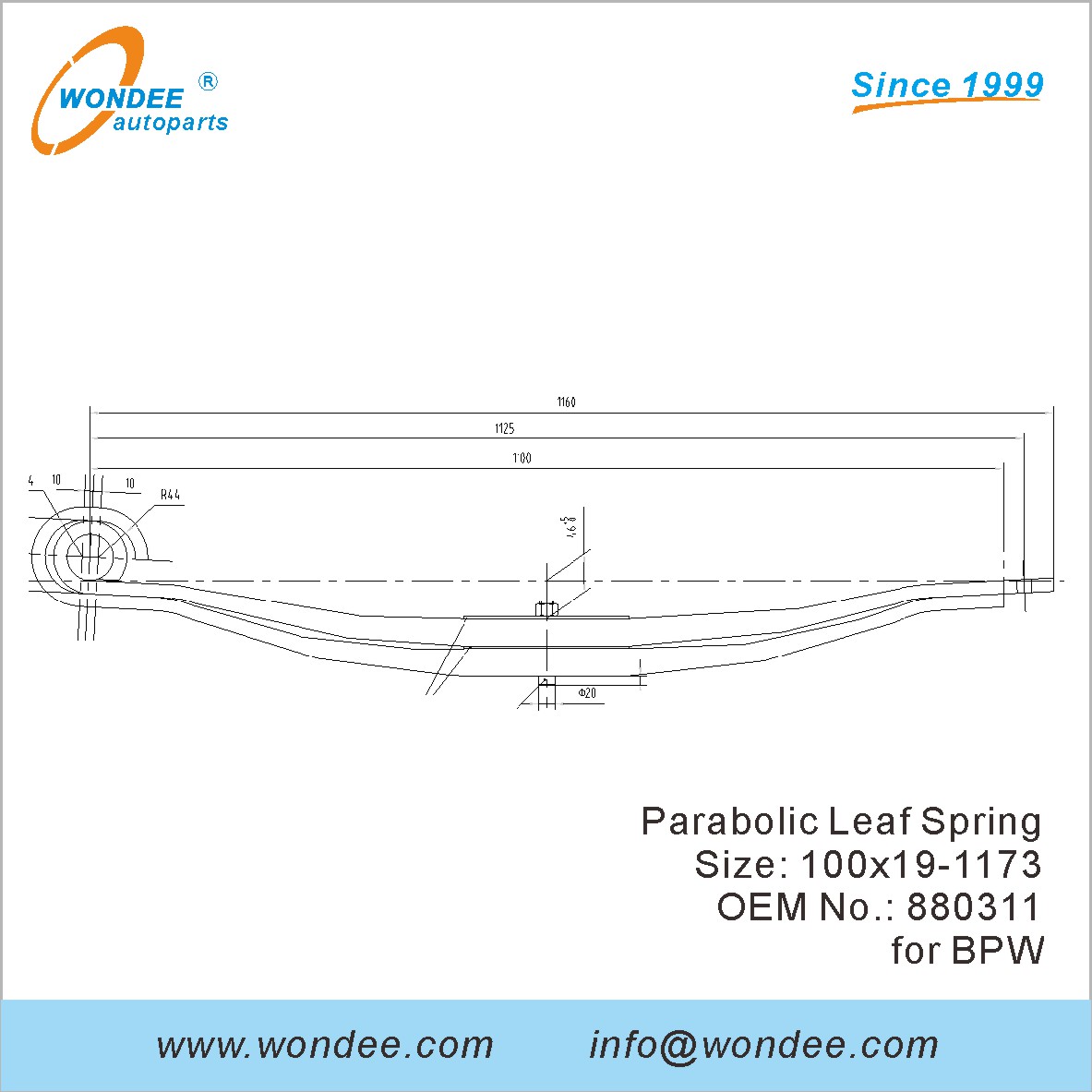 WONDEE light duty parabolic Leaf Spring OEM 880311 for BPW
