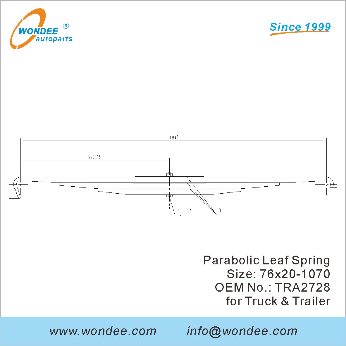 WONDEE light duty parabolic Leaf Spring OEM TRA2728 for Truck & Trailer