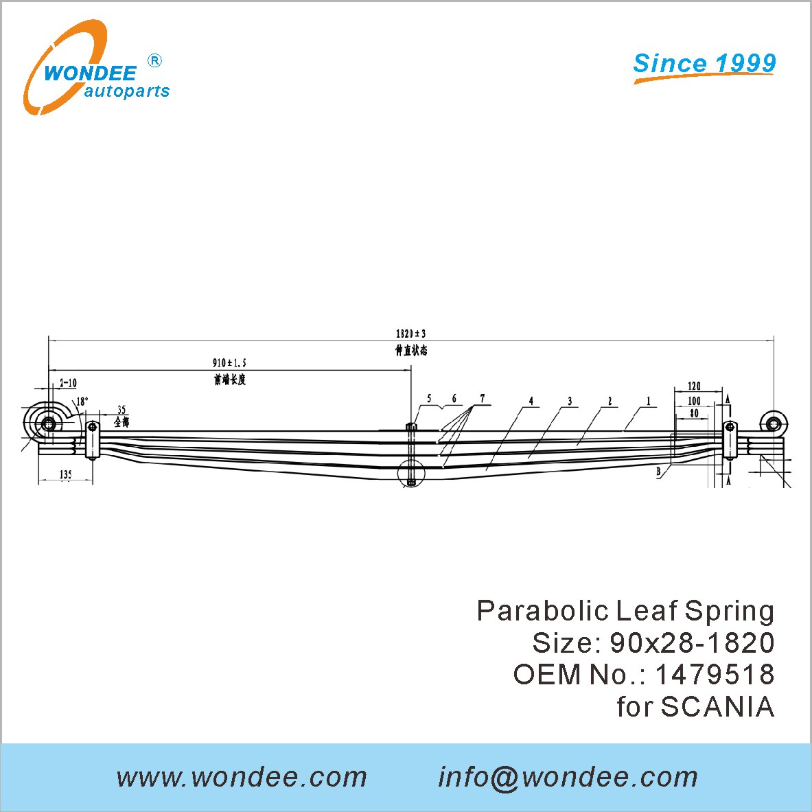 WONDEE heavy duty parabolic Leaf Spring OEM 1479518 for SCANIA