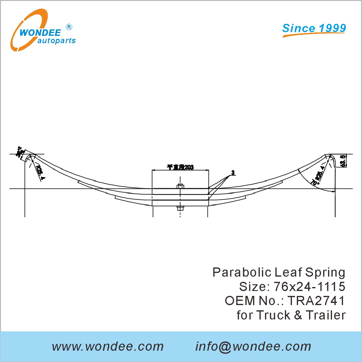 WONDEE light duty parabolic Leaf Spring OEM TRA2741 for Truck & Trailer
