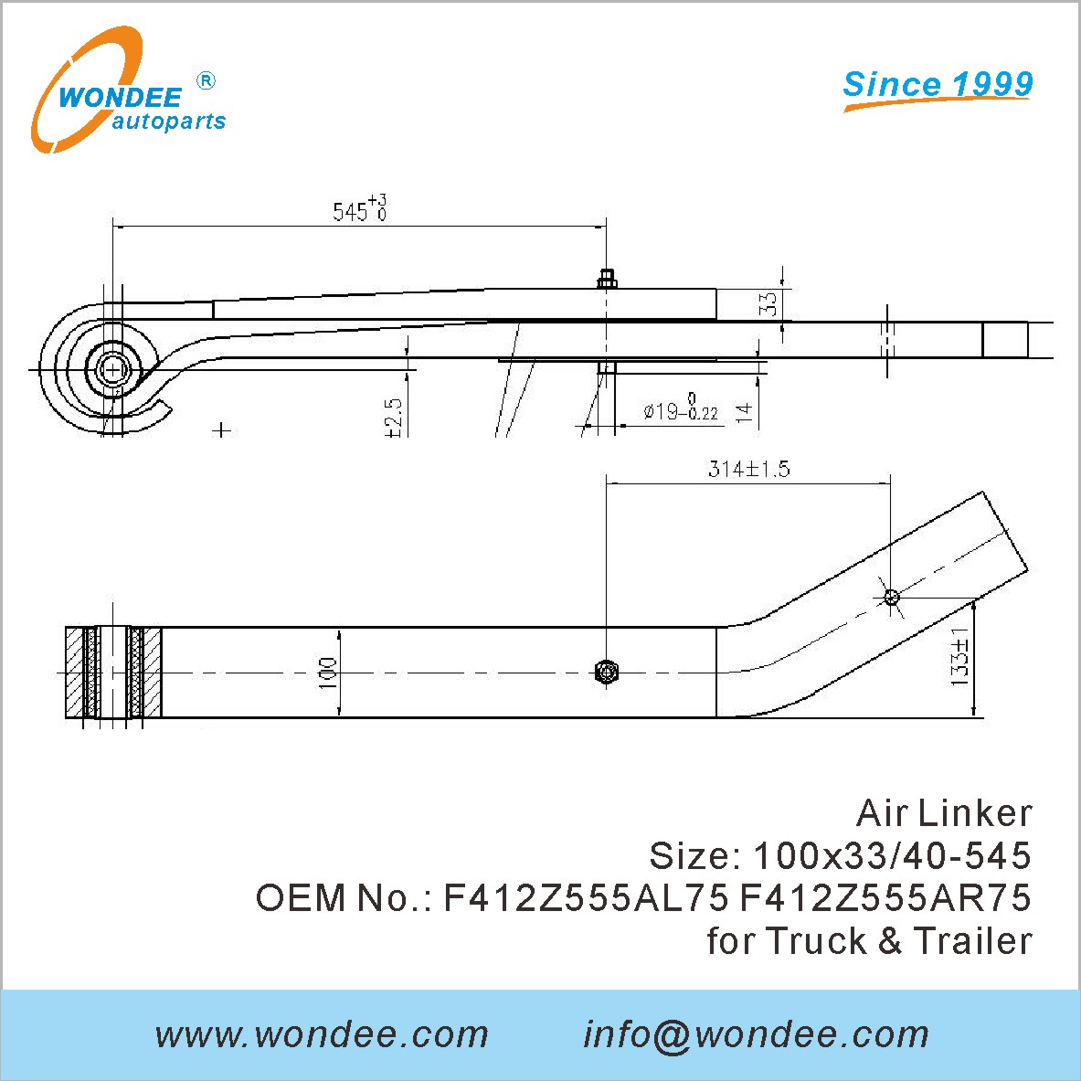 WONDEE Autoparts Air Linker OEM F412Z555AL75 F412Z555AR75 for Truck & Trailer