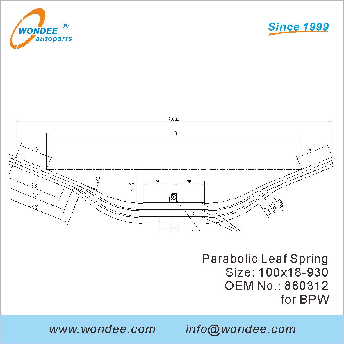 WONDEE light duty parabolic Leaf Spring OEM 880312 for BPW