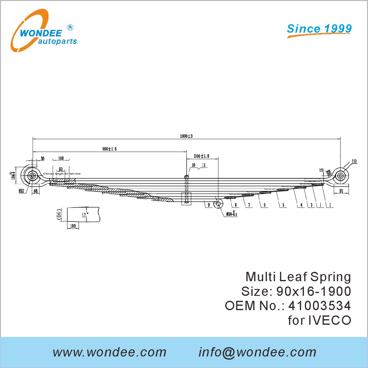 WONDEE Heavy Duty Truck Leaf Spring OEM 41003534 for IVECO