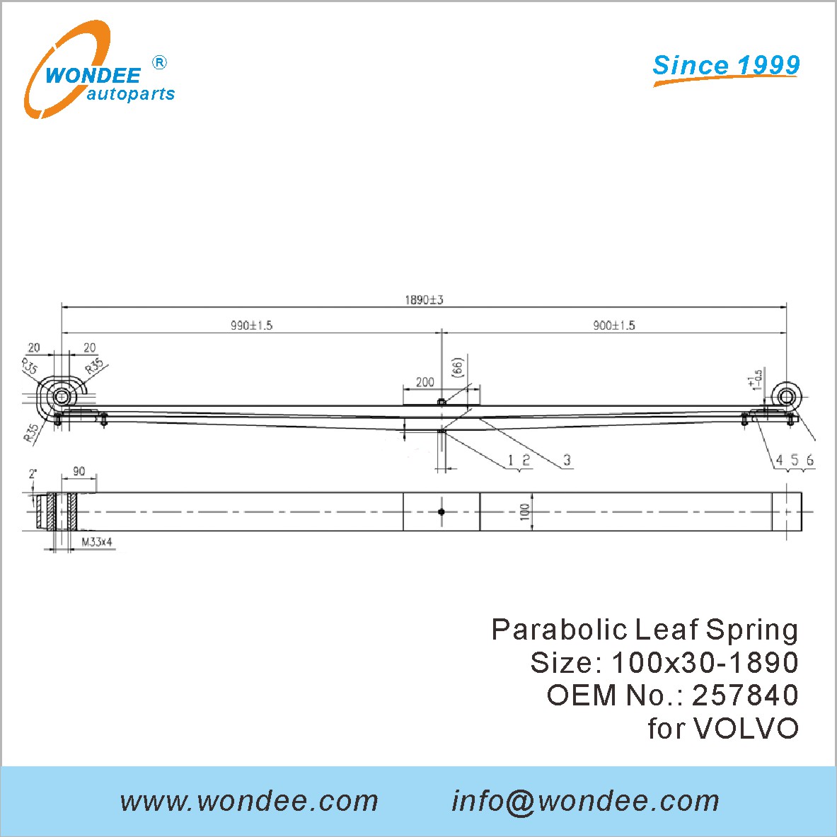 WONDEE light duty parabolic Leaf Spring OEM 257840 for VOLVO