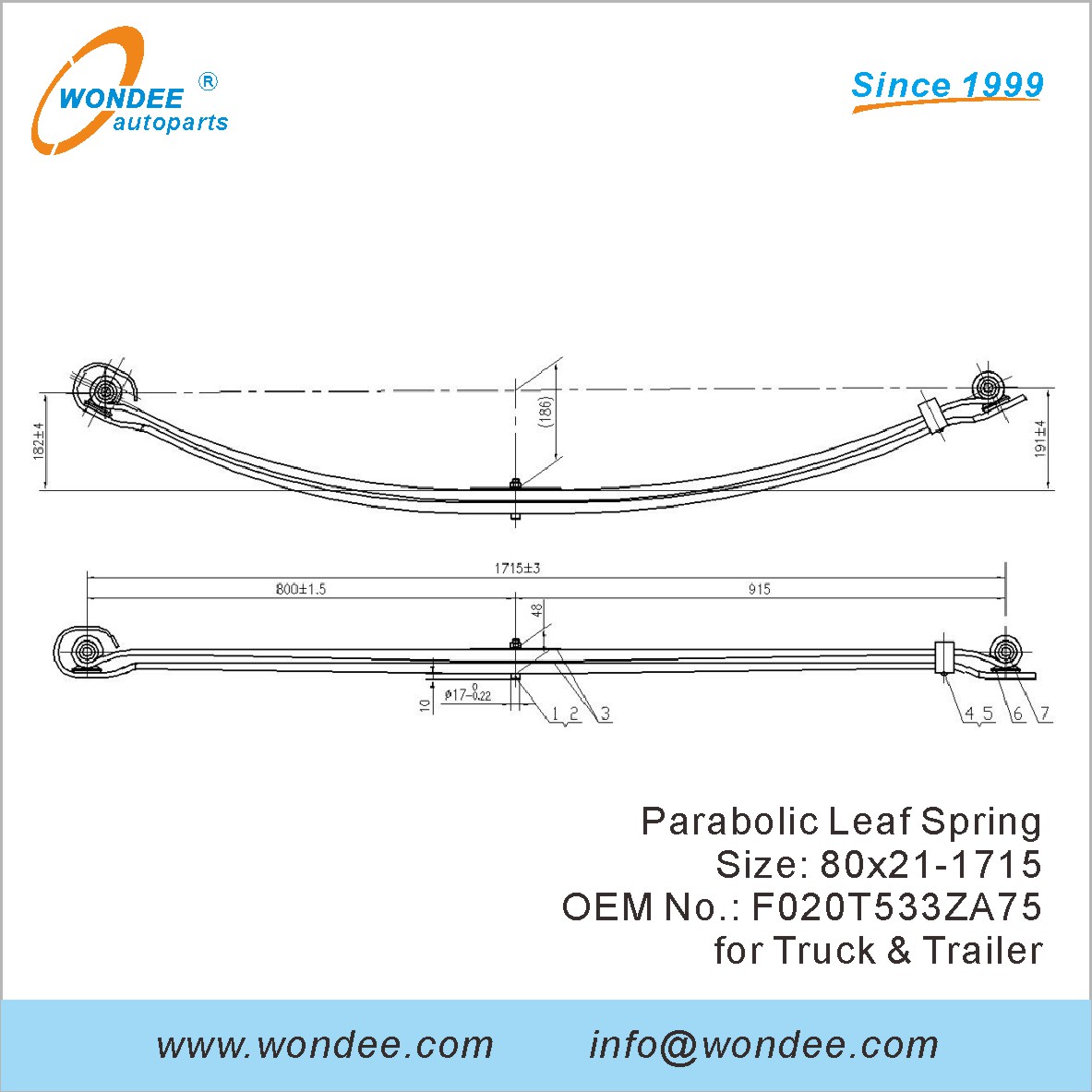 WONDEE light duty parabolic Leaf Spring OEM F020T533ZA75 for Truck & Trailer