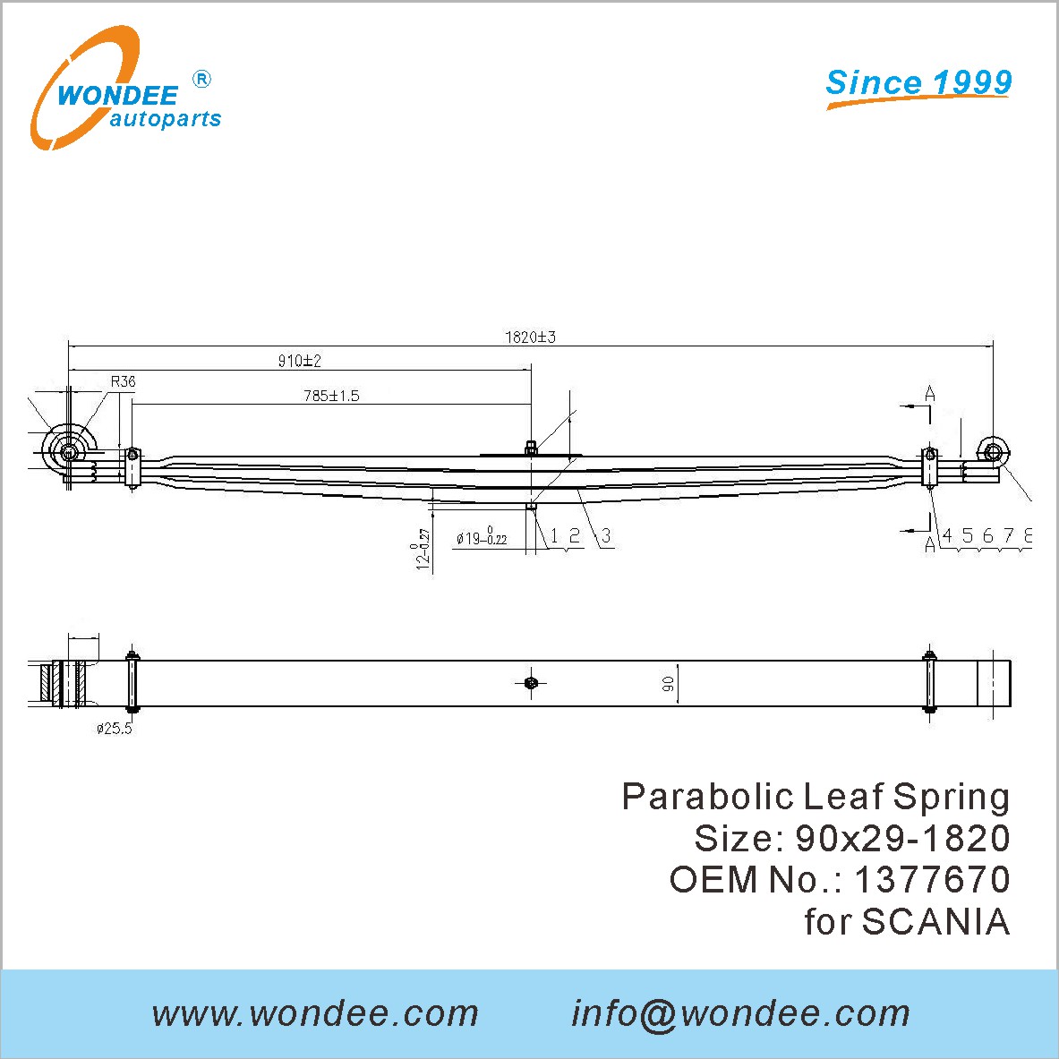 WONDEE heavy duty parabolic Leaf Spring OEM 1377670 for SCANIA