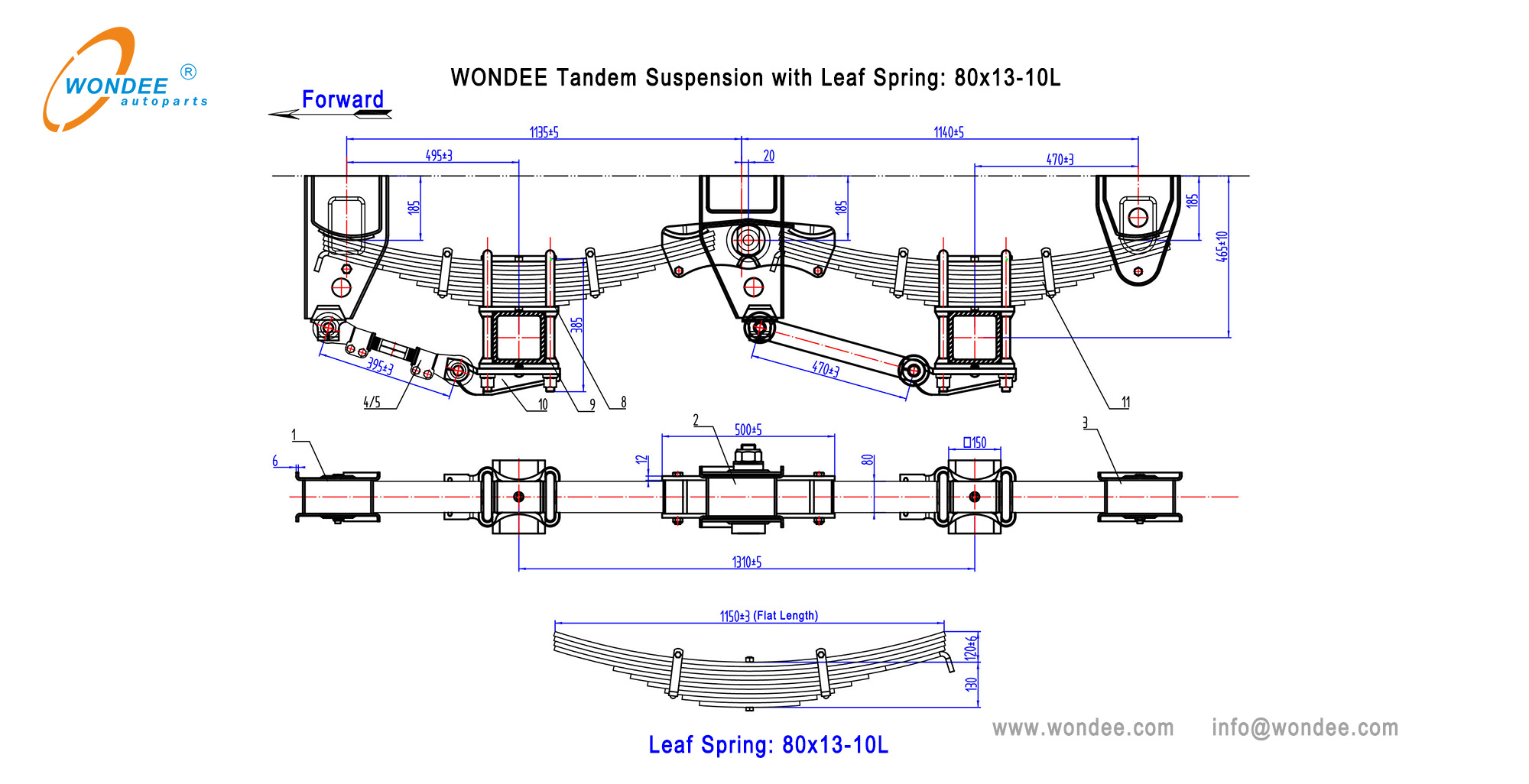 WONDEE tandem suspension with leaf spring 80x13-10L-2