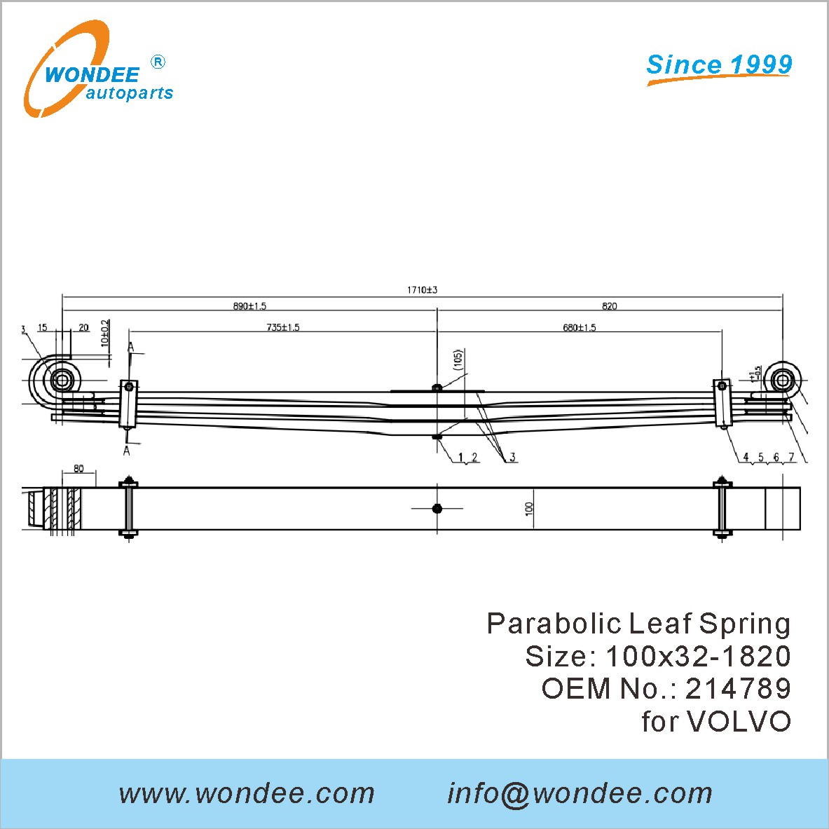 WONDEE heavy duty parabolic Leaf Spring OEM 214789 for VOLVO