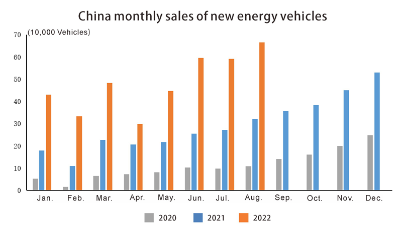 China monthly sales of new energy vehicles