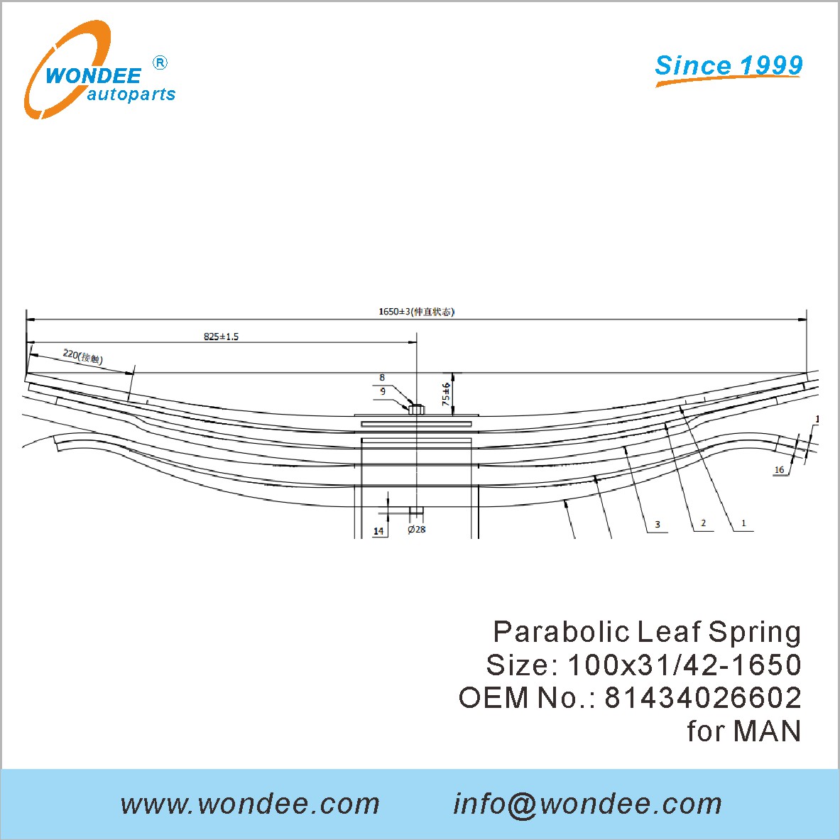 WONDEE heavy duty parabolic Leaf Spring OEM 81434026602 for MAN