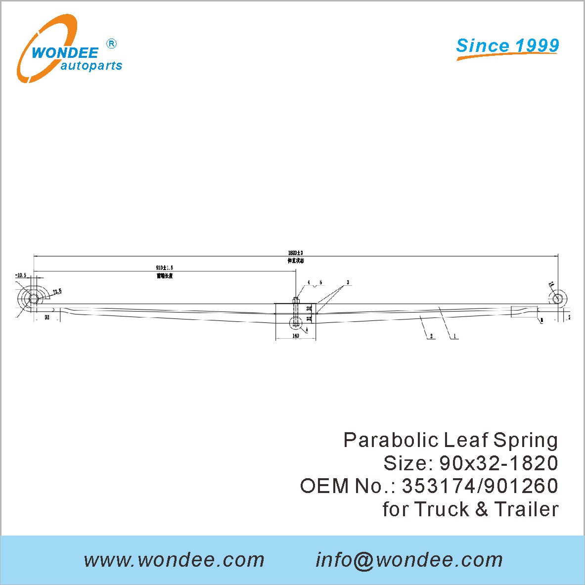 WONDEE light duty parabolic Leaf Spring OEM 353174901260 for Truck & Trailer
