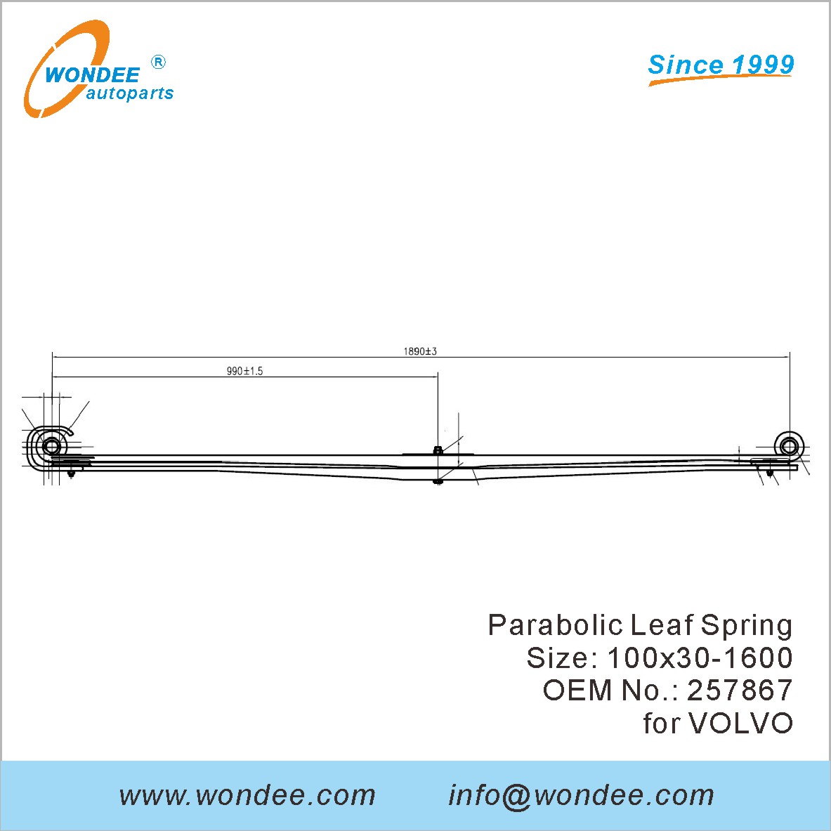 WONDEE light duty parabolic Leaf Spring OEM 257867 for VOLVO