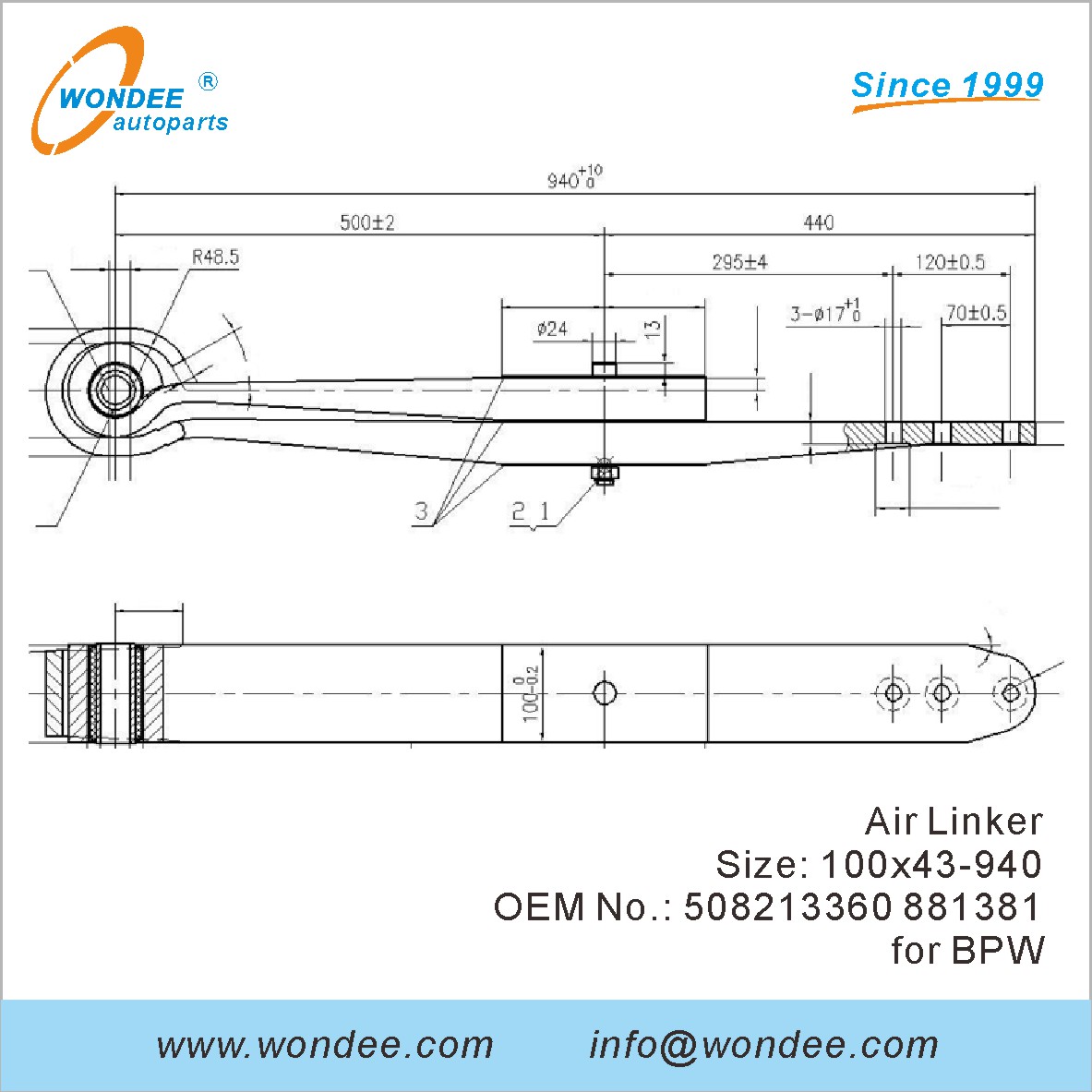 WONDEE Autoparts Air Linker OEM 508213360 881381 for BPW