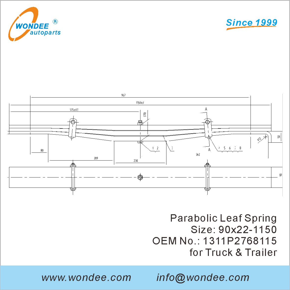 WONDEE light duty parabolic Leaf Spring OEM 1311P2768115 for Truck & Trailer