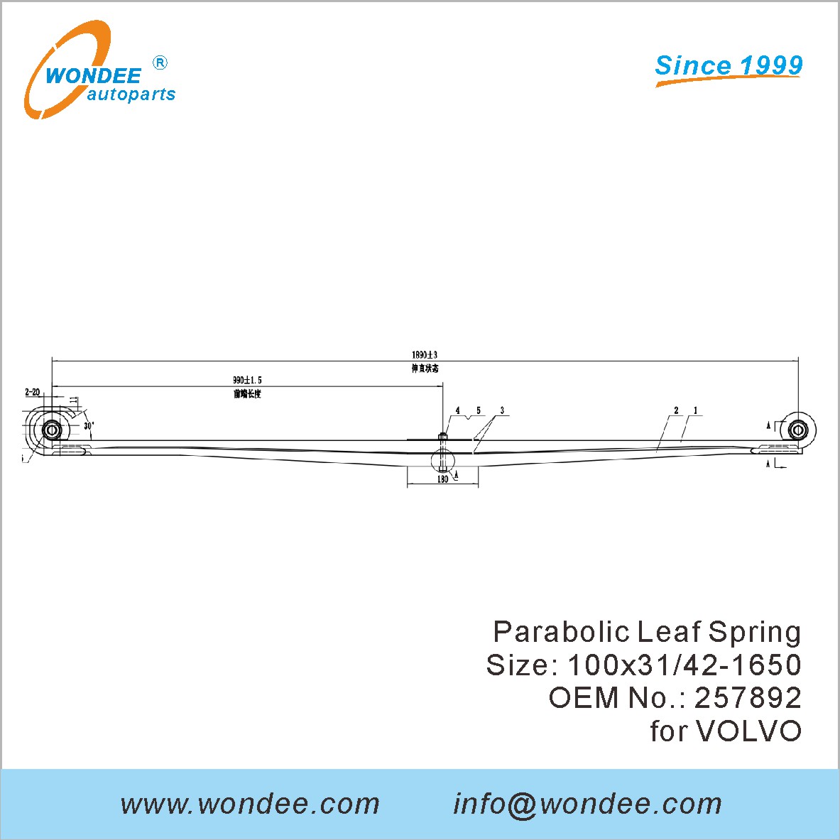 WONDEE light duty parabolic Leaf Spring OEM 257892 for VOLVO